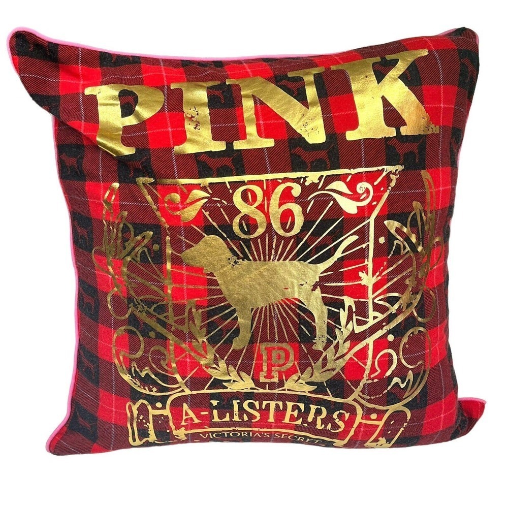 Victoria’s Secret Vtg Pink Pillow Red Black Plaid Gold Dog Phi Beta Pink Y2K